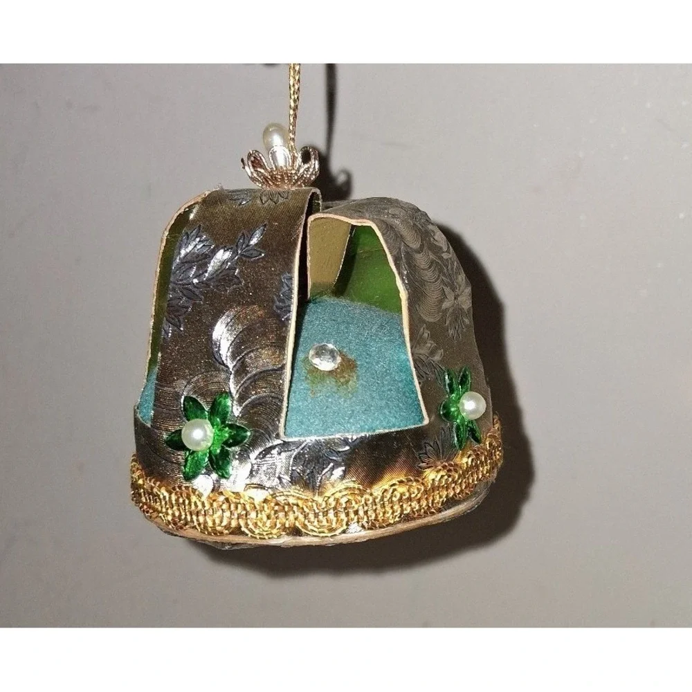 Vintage Handmade Foil Christmas Bell Ornament Silver Gold Felt Folk Art 2.5